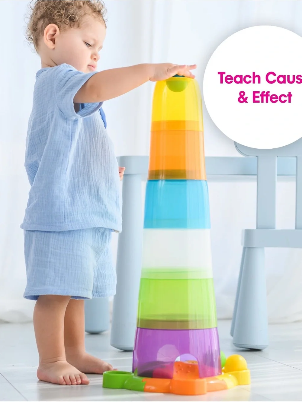 Edushape Toddler Stack and Ball Drop Transparent Ball Tower Like new!